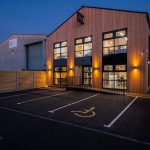 Night exterior of offices at Chosen View Road, Cheltenham